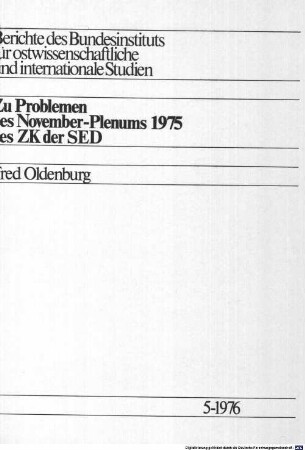 Zu Problemen des November-Plenums 1975 des ZK der SED