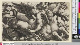 [Putto mit Dreizack auf geflügletem Meerpferd nach rechts]