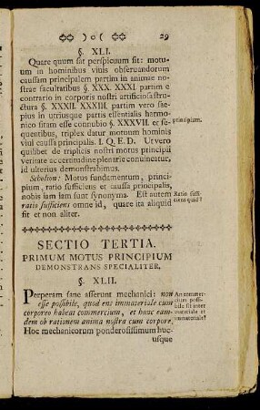Sectio Tertia. Primum Motus Principium Demonstrans Specialiter.