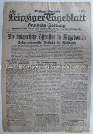 Lokale Tageszeitung "Leipziger Tageblatt" überwiegend zum Kriegsgeschehen in Südosteuropa