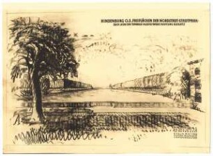 Stadtpark, Hindenburg: Freiflächen der Nordstadt, Stadtpark, Blick von der Terrasse Alsenstraße Richtung Gleiwitz: perspektivische Ansicht