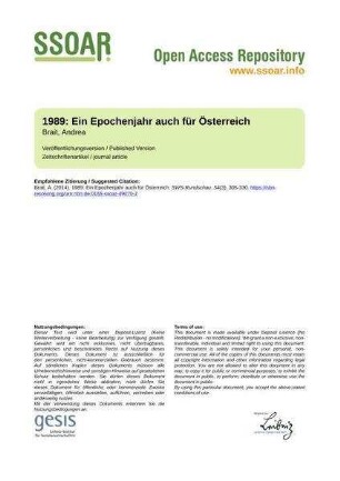 1989: Ein Epochenjahr auch für Österreich