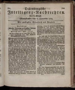 Sonnabends: den 18. Novembr. 1775.