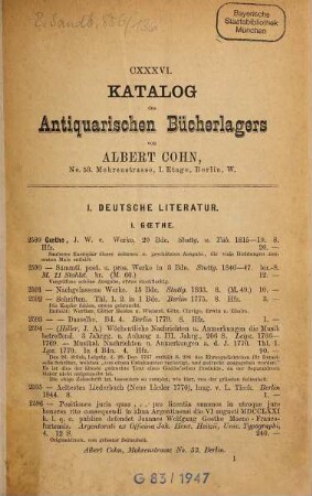 ...Catalog des antiquarischen Bücherlagers von Albert Cohn : [Auch m. franz. Tit.], 136