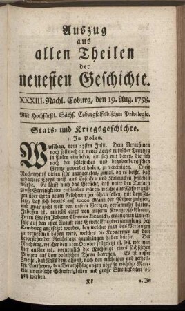 XXXIII. Nachl. Coburg, den 19. Aug. 1758.