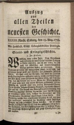 XXXIII. Nachl. Coburg, den 19. Aug. 1758.