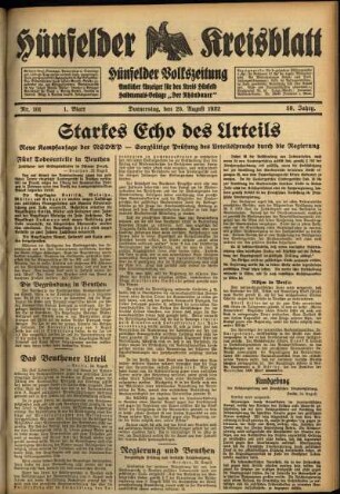 Erste Ausgabe vom Donnerstag, den 25. August 1932.
