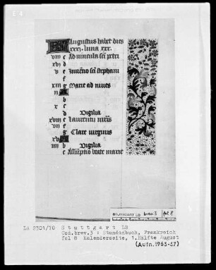 Stundenbuch — Initialligatur KL, kleine Initialen und Teilbordüre, Folio 8recto
