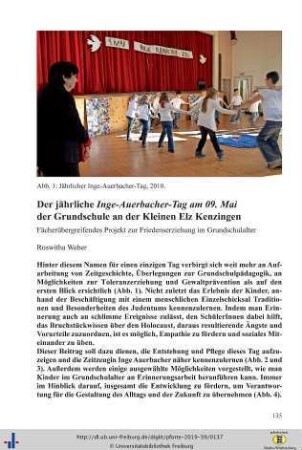 Der jährliche Inge-Auerbacher-Tag am 09. Mai der Grundschule an der Kleinen Elz Kenzingen