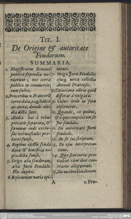 Tit. I. De Origine & autoritate Feudorum