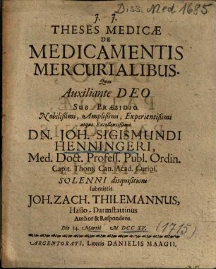 Theses Medicae De Medicamentis Mercurialibus