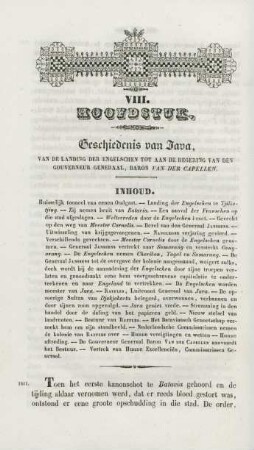VIII. Hoofdstuk. Geschiedenis van Java, van de landig der Engelschen tot aan de regering van den gouverneur general, Baron Van der Capellen