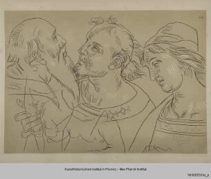 Oberkörper von drei männlichen Personen (nach Peruginos Anbetung der Könige in der Kirche Madonna delle Lacrime in Trevi)