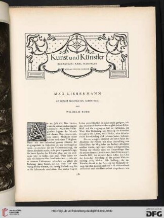 Max Liebermann: zu seinem sechzigsten Geburtstag