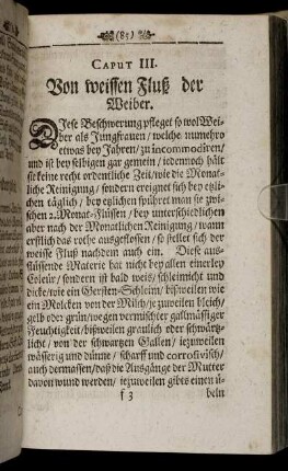 Caput III. Von weissen Fluß der Weiber.