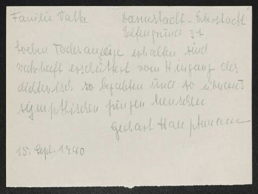 Brief von Gerhart Hauptmann an Eva Vatke, Hans Vatke, Rolf Vatke, Alma Wille, Frieda Vatke, Agnes Riekes und Hansjürgen Wille
