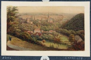 Tharandt, Blick über den Schlossteich auf die Burgruine und die Stadt- und Bergkirche