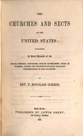 The churches and sects of the United States