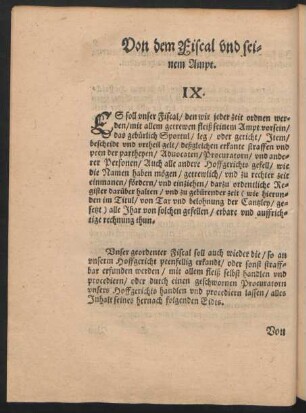 Von dem Fiscal und seinem Ampt. IX.