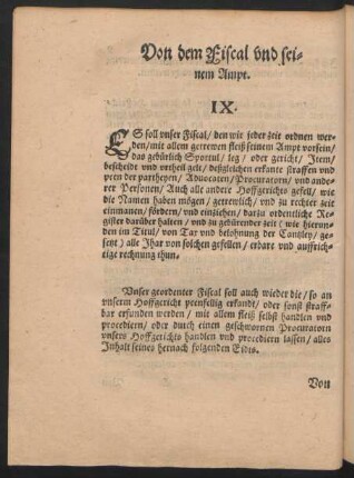 Von dem Fiscal und seinem Ampt. IX.