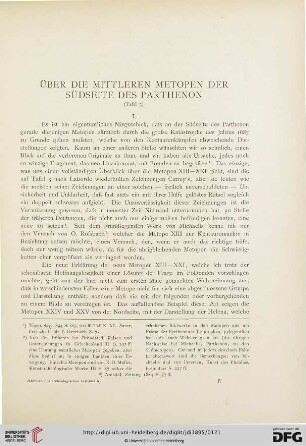 10: Über die mittleren Metopen der Südseite des Parthenon