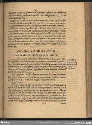 Nonum Argumentum Ducitur ab absurdo & praepostero, h. m.