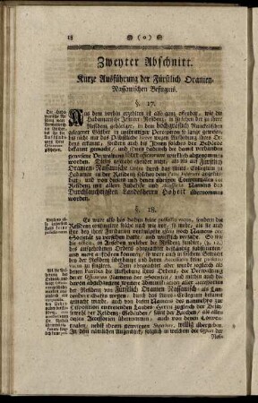 Zweyter Abschnitt. Kurze Ausführung der Fürstlich Oranien-Nassauischen Befugnis