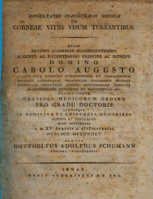 Diss. inaug. med. de corneae vitiis visum turbantibus