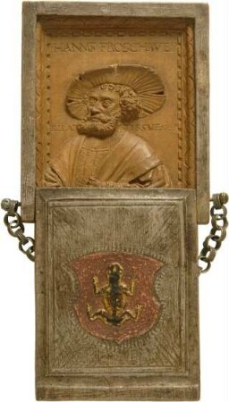 Porträt Hans Froschauers in einem Holztäfelchen mit Schiebedeckel, 1526
