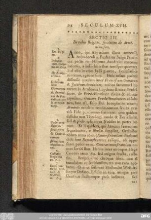 Sectio III. De rebus Belgicis, speciatim de Arminianismo.
