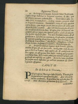 Caput III. De Deo & S. Trinitate.