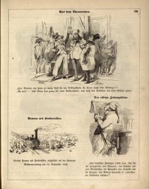"Aus dem Theaterleben" "Rennen mit Hindernissen" "Der eifrige Zeitungsleser"