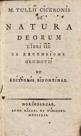 M. Tullii Ciceronis De natura deorum : libri III.