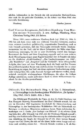 Ohlstedt, ein Heimatbuch, hrsg. von der Gesellschaft für Heimatforschung und Heimatpflege in den hamburgischen Walddörfern "De Spieker" : Hamburg, 1963