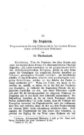 Die Propheten : Präperationen für den Unterricht in der vierten Klasse eines sechsklassigen Seminars