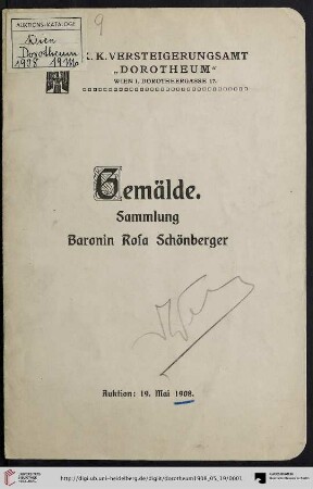 Nr. 140: Kunstauktion / Dorotheum: Gemälde - Sammlung Baronin Rosa Schönberger : Ölgemälde, Aquarelle, Pastelle, Zeichnungen; Auktion: Dienstag, den 19. Mai (Katalog Nr. 140)