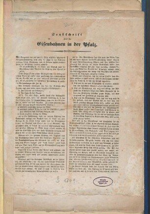 Denkschrift über die Eisenbahnen in der Pfalz