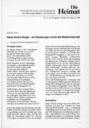 Claus Hinrich Runge - ein Flesnburger Lehrer der Biedermeierzeit
