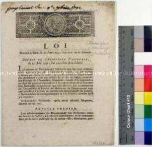 Gesetz - Machtstellung der Kommissare bei Verhaftungen 17. August 1792 (französisch-deutsch)