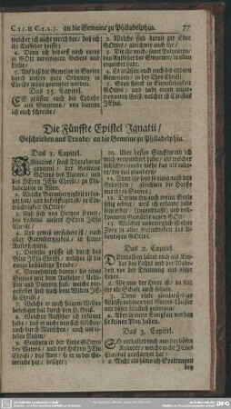 Die Fünffte Epistel Ignatii, Geschrieben aus Troade, an die Gemeine zu Philadelphia