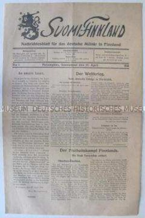 Erste Ausgabe der Kriegszeitung "Suomi-Finnland" für die deutschen Truppen in Finnland