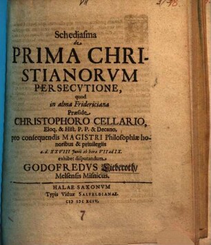 Schediasma de prima Christianorum persecutione