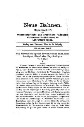 Die Entwicklung des Seelenlebens nach dem heutigen Stand der Psychologie : (Schluß)
