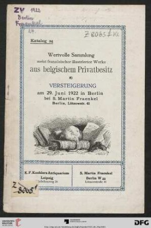 Wertvolle Sammlung meist französischer illustrierter Werke aus belgischem Privatbesitz : Versteigerung am 29. Juni 1922 (Katalog Nr. 24)