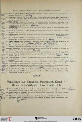 Miniaturen auf Elfenbein, Pergament, Email. – Dosen in Schildpatt, Horn, Email, Holz (Nr. 332-438)