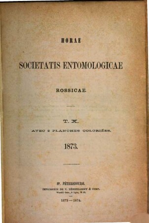 Horae Societatis Entomologicae Rossicae. 10, 10. 1873