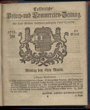10. Stueck, Montag den 6ten Martii 1758