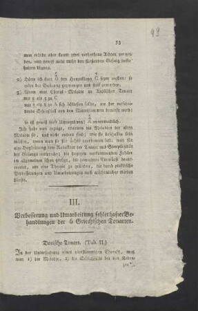 III. Verbesserung und Umarbeitung fehlerhafter Behandlungen der 6 Griechischen Tonarten.