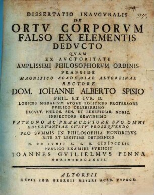 Dissertatio Inavgvralis De Ortv Corporvm Falso Ex Elementis Dedvcto