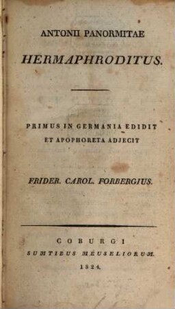 Antonii Panormitae Hermaphroditus